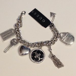 NWTGuess Silver-tone Metal Multiple Charm Bracelet
